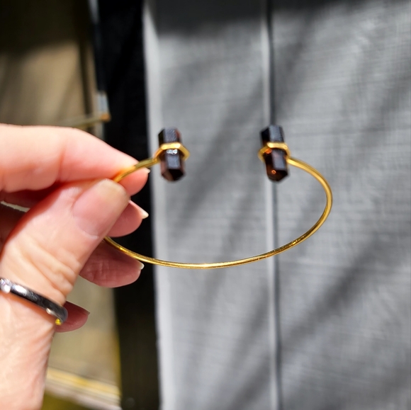 Smokey quartz dual points gemstone sterling &gold dramatic bangle bracelet - Picture 7 of 7
